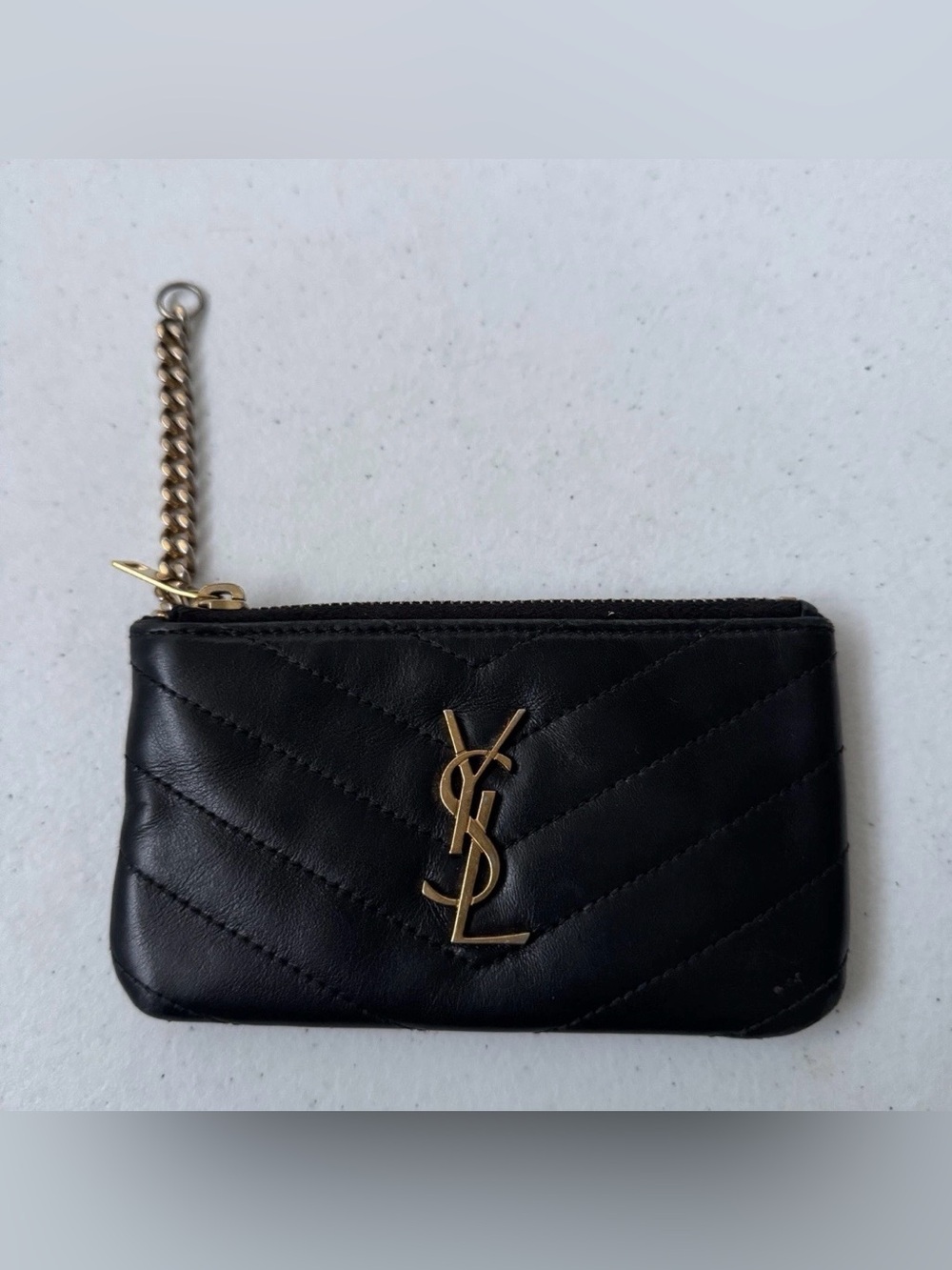 Saint Laurent Black Quilted Leather Zip Pouch with Gold YSL Logo